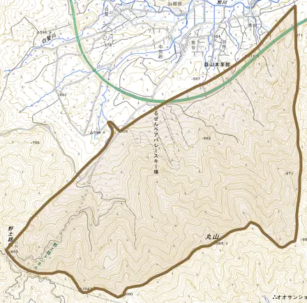 蒜山本茅部とその周辺の地図。町の範囲を重ねている