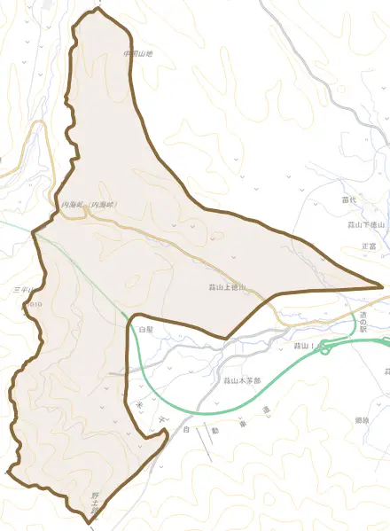 蒜山上徳山とその周辺の地図。町の範囲を重ねている