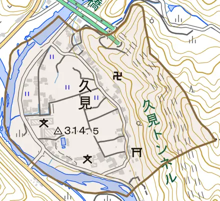久見とその周辺の地図。町の範囲を重ねている