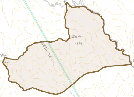 樫西とその周辺の地図。町の範囲を重ねている