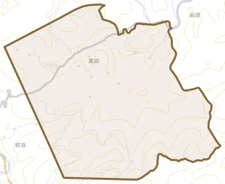 黒田とその周辺の地図。町の範囲を重ねている