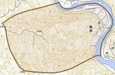 舞高とその周辺の地図。町の範囲を重ねている