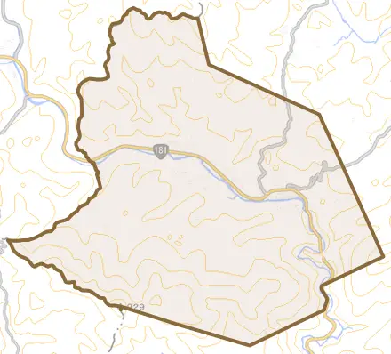 美甘とその周辺の地図。町の範囲を重ねている