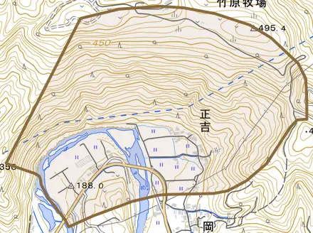 正吉とその周辺の地図。町の範囲を重ねている
