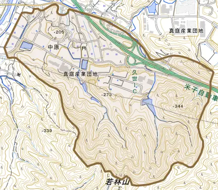 中原とその周辺の地図。町の範囲を重ねている