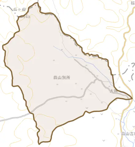 別所とその周辺の地図。町の範囲を重ねている