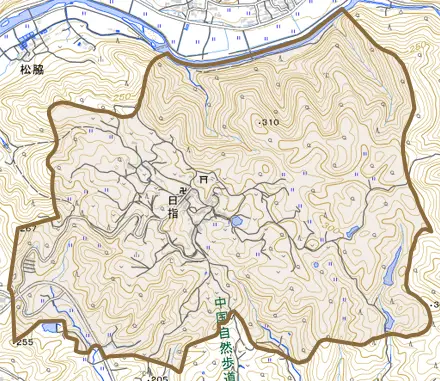 日指とその周辺の地図。町の範囲を重ねている