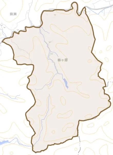 柿ケ原とその周辺の地図。町の範囲を重ねている