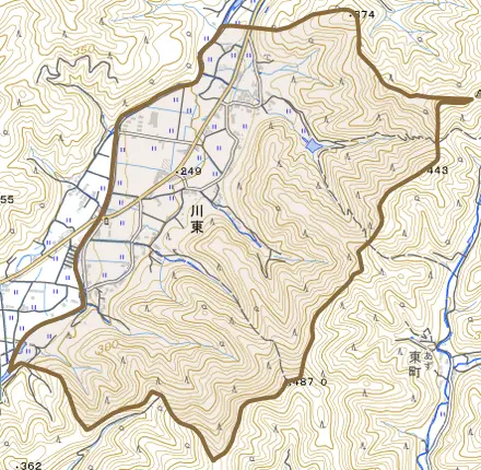 川東とその周辺の地図。町の範囲を重ねている