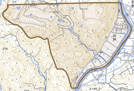 川戸とその周辺の地図。町の範囲を重ねている