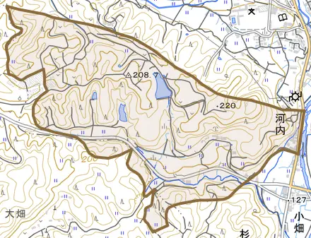 河内とその周辺の地図。町の範囲を重ねている