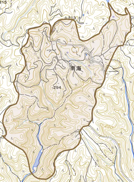 南海とその周辺の地図。町の範囲を重ねている