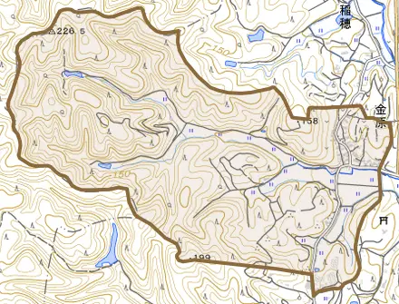 金原とその周辺の地図。町の範囲を重ねている