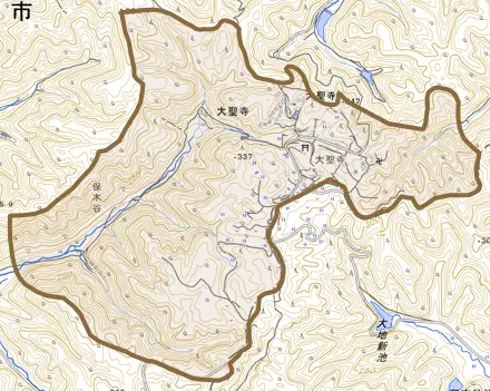 大聖寺とその周辺の地図。町の範囲を重ねている