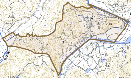 和田とその周辺の地図。町の範囲を重ねている