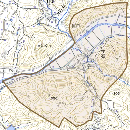 立石とその周辺の地図。町の範囲を重ねている