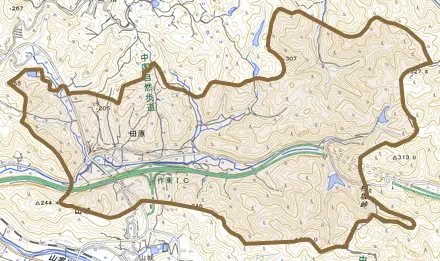田原とその周辺の地図。町の範囲を重ねている
