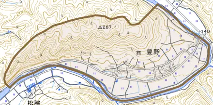 豊野とその周辺の地図。町の範囲を重ねている