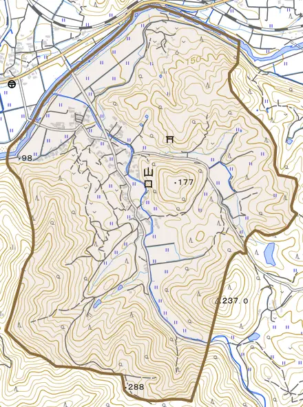 山口とその周辺の地図。町の範囲を重ねている