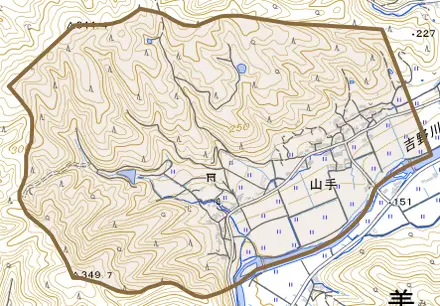 山手とその周辺の地図。町の範囲を重ねている