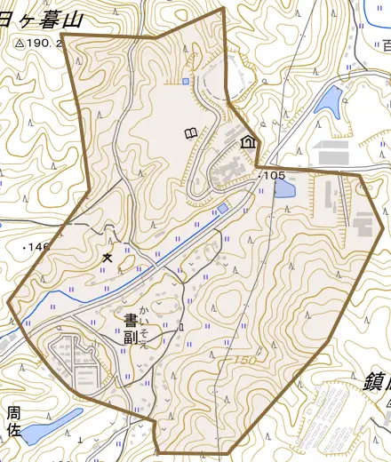 書副とその周辺の地図。町の範囲を重ねている