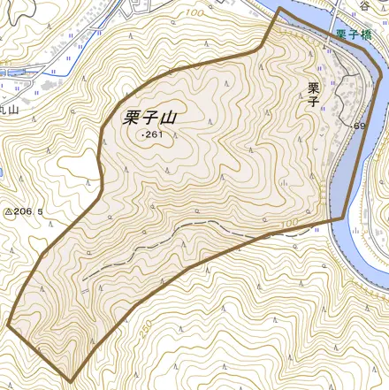 栗子とその周辺の地図。町の範囲を重ねている