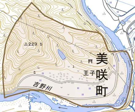 王子とその周辺の地図。町の範囲を重ねている