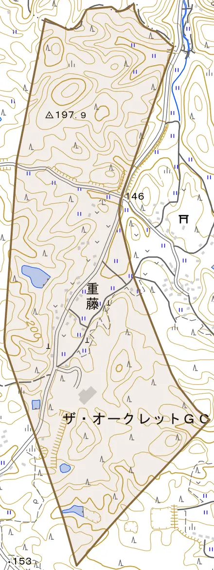 重藤とその周辺の地図。町の範囲を重ねている
