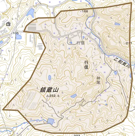 行信とその周辺の地図。町の範囲を重ねている