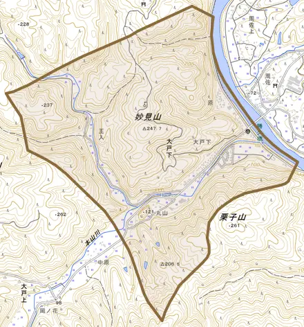 大戸下とその周辺の地図。町の範囲を重ねている