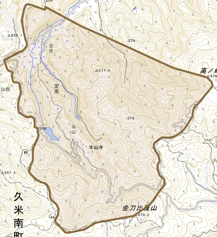 定宗とその周辺の地図。町の範囲を重ねている