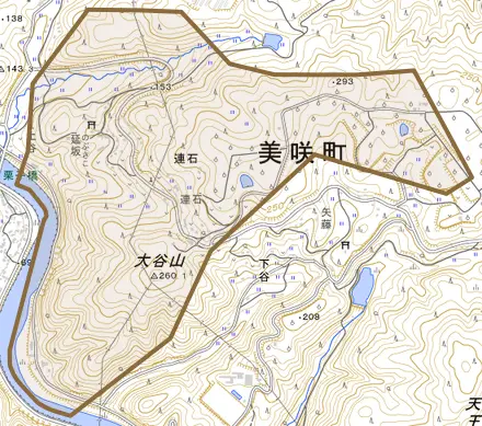 連石とその周辺の地図。町の範囲を重ねている