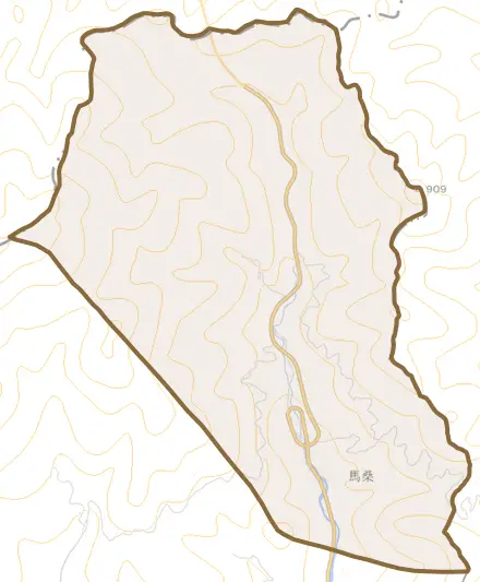 馬桑とその周辺の地図。町の範囲を重ねている