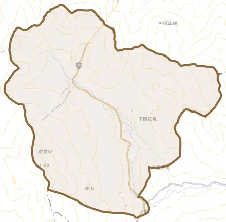 千屋花見とその周辺の地図。町の範囲を重ねている