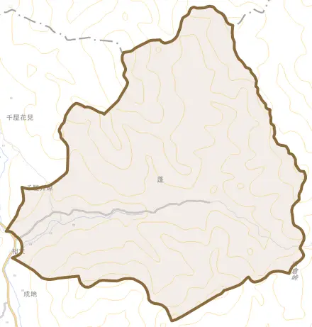 千屋井原とその周辺の地図。町の範囲を重ねている