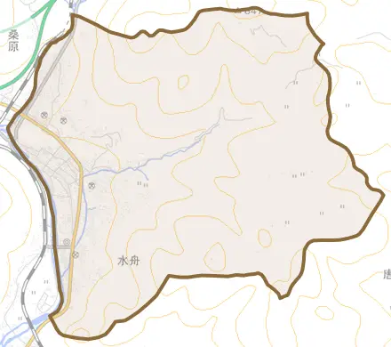新見とその周辺の地図。町の範囲を重ねている