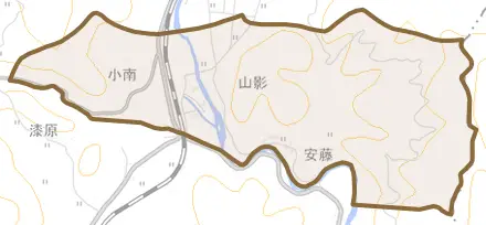 大佐小南とその周辺の地図。町の範囲を重ねている