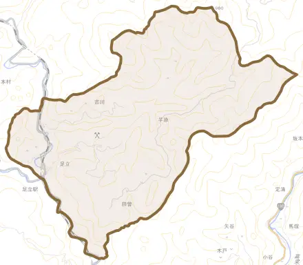 足立とその周辺の地図。町の範囲を重ねている