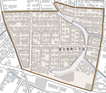 富士見町とその周辺の地図。町の範囲を重ねている