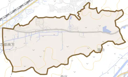 古都南方とその周辺の地図。町の範囲を重ねている