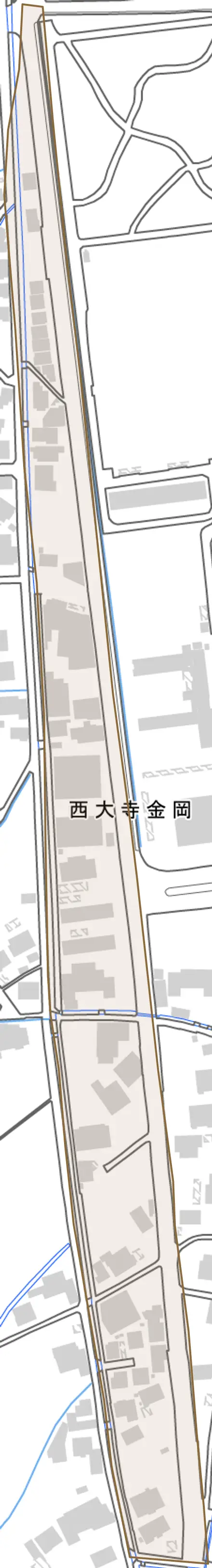 西大寺金岡とその周辺の地図。町の範囲を重ねている