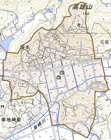 宿毛とその周辺の地図。町の範囲を重ねている