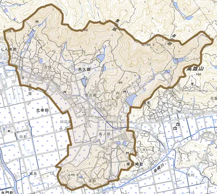 邑久郷とその周辺の地図。町の範囲を重ねている