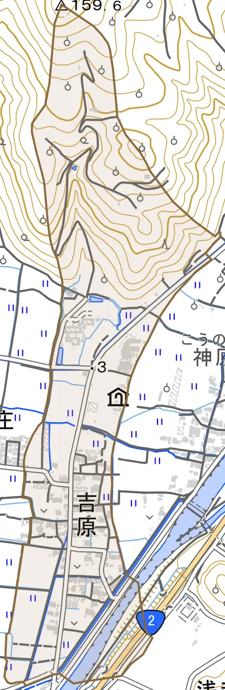 吉原とその周辺の地図。町の範囲を重ねている
