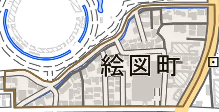 絵図町とその周辺の地図。町の範囲を重ねている