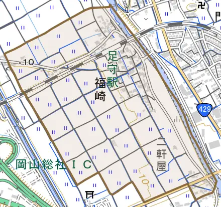 福崎とその周辺の地図。町の範囲を重ねている