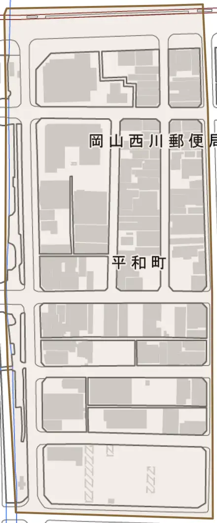 平和町とその周辺の地図。町の範囲を重ねている