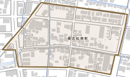 東古松南町とその周辺の地図。町の範囲を重ねている