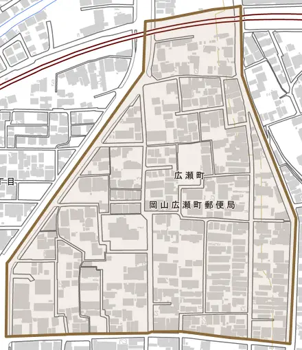 広瀬町とその周辺の地図。町の範囲を重ねている