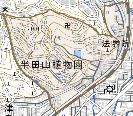 法界院とその周辺の地図。町の範囲を重ねている